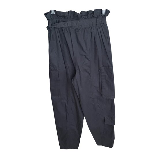 Black Paperbag Waist Cargo Pants With Belt & Zipper Detail By Future Collective - Picture 5 of 6